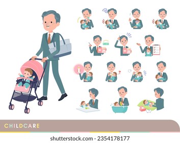 A set of business president man who take care of their baby.It's vector art so easy to edit.