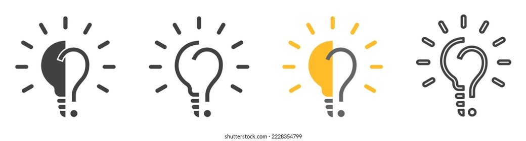 Icono de conjunto de problemas comerciales. Idea, problemas resolviendo símbolos. Brainstorm, piensa, mente. Ilustración vectorial.