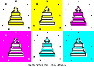 Set Business pyramid chart infographics icon isolated on color background. Pyramidal stages graph elements.  Vector