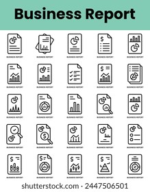 Set of business report icons. Linear style icon bundle. Vector Illustration