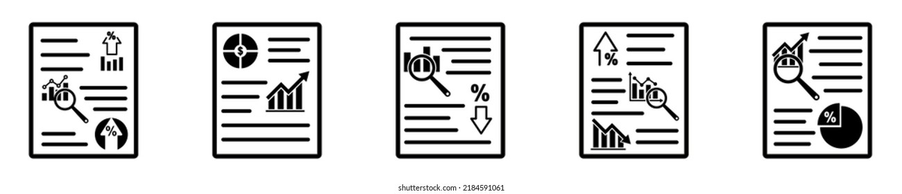 Set of Business reports vector icons. Financial audit. Finance analysis, graph, plan. Business analytics. Financial market. Web icons.