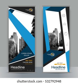 Set business roll up banner with geometric shapes. Abstract composition. City building image for brand flag. Info banner template. Interesting vector illustration. Cover design. Vertical flyer