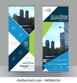 Set business roll up banner with geometric shapes. Abstract composition. City building image for brand flag. Info banner template. Interesting vector illustration. Cover design. Vertical flyer