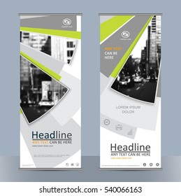 Set business roll up banner with geometric shapes. Abstract composition. City building image for brand flag. Info banner template. Interesting vector illustration. Cover design. Vertical flyer