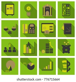 Set of business simple icons. Economic concept in flat style with long shadow