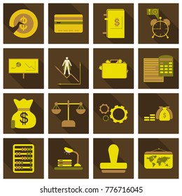 Set of business simple icons. Economic concept in flat style with long shadow