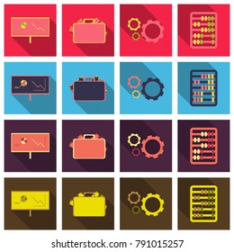 Set of business simple icons. Economic concept in flat style with long shadow