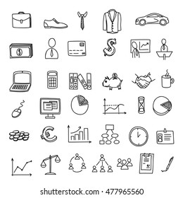 Set of business, social, technology doodle, hand drawn elements.
