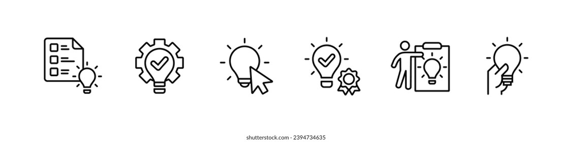 set of business solution innovation idea icon vector creative thinking light bulb inspiration symbol illustration outline design for web and app
