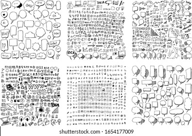 Set of Business and Speech Bubble Drawing illustration Hand drawn doodle Sketch line vector