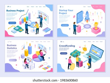 Conjunto de conceptos de Business Start-Up, 3d ilustración vectorial de diseño isométrico, para diseño gráfico y web
