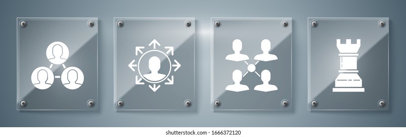 Set Business strategy, Project team base, Project team base and Project team base. Square glass panels. Vector