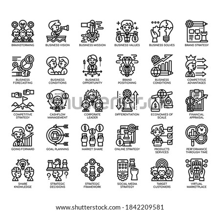 Set of business strategy thin line and pixel perfect icons for any web and app project. 