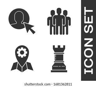 Set Business strategy, User of man in business suit, Location job and Users group icon. Vector