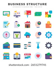Conjunto de iconos de estructura de negocios colección de iconos planos.