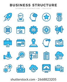 Conjunto de iconos de estructura de negocio. Paquete de iconos de estilo de arte de línea simple.