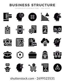 Set of Business Structure Icons. Simple Glyph art style icons pack.