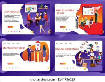 set of business such as data analysis,people in teamwork,startup your business,online education, analysisLanding page template,vector design