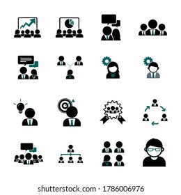 Set of business symbol vectors. People interact icons.
