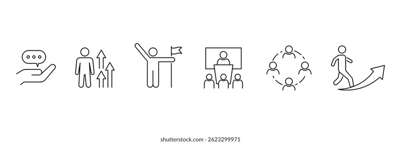 Conjunto de coleção de ícones de trabalho em equipe Comercial. Contendo criação de equipe, reunião, gerenciamento de ilustração de vetor de símbolo.