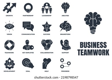 Set of Business teamwork icon logo vector illustration. goal, collaboration, support, development, communication, partnership and more pack symbol template for graphic and web design collection