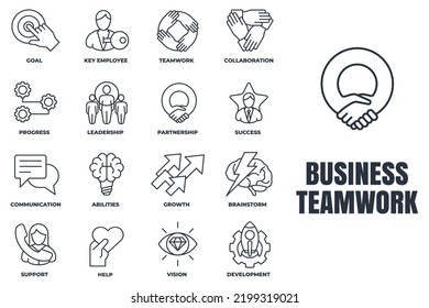 Set of Business teamwork icon logo vector illustration. goal, collaboration, support, development, communication, partnership and more pack symbol template for graphic and web design collection