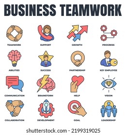 Set of Business teamwork icon logo vector illustration. goal, collaboration, support, development, communication, partnership and more pack symbol template for graphic and web design collection