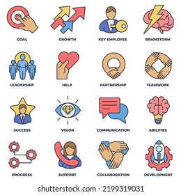 Set of Business teamwork icon logo vector illustration. goal, collaboration, support, development, communication, partnership and more pack symbol template for graphic and web design collection