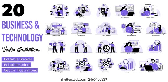 Set of business and technology flat illustrations