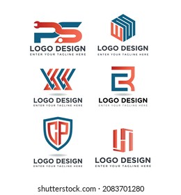 set of business technology letter logo design vector