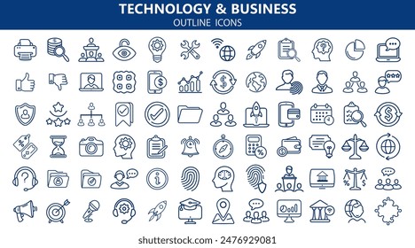 Set of business and technology outline icons Vector Line Icons. Vector Graphic