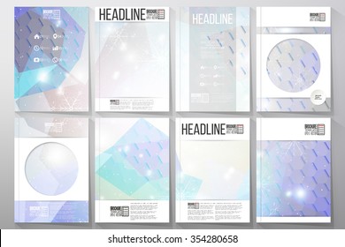Set of business templates for brochure, flyer or booklet. Blue abstract winter background. Christmas vector style with snowflakes.