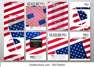 Set of business templates for brochure, flyer or booklet. Presidents day background, abstract poster with american flag, vector illustration.