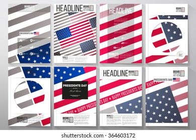 Set of business templates for brochure, flyer or booklet. Presidents day background with american flag, abstract vector illustration.