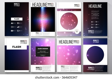 Set of business templates for brochure, flyer or booklet. Flashes against dark background.