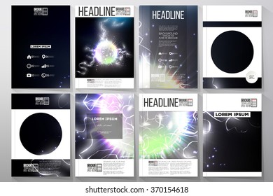 Set of business templates for brochure, flyer or booklet. Electric lighting effect. Magic vector background with lightning. 