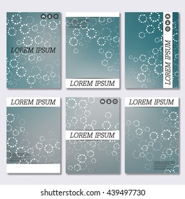 Set business templates for brochure, flyer, cover magazine in A4 size. Structure molecule of DNA and neurons. Abstract background. Medicine, science and technology. Vector illustration.