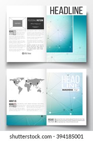 Set of business templates for brochure, magazine, flyer, booklet or annual report. Molecular construction with connected lines and dots, scientific or digital design pattern on gray background.