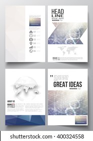 Set of business templates for brochure, magazine, flyer, booklet or annual report. DNA molecule structure on a blue background. Science vector background.