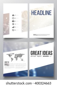 Set of business templates for brochure, magazine, flyer, booklet or annual report. DNA molecule structure on a blue background. Science vector background.
