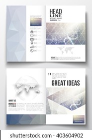 Set of business templates for brochure, magazine, flyer, booklet or annual report. DNA molecule structure on a blue background. Science vector background.