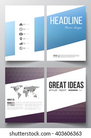 Set of business templates for brochure, magazine, flyer, booklet or annual report. Abstract colorful polygonal background with blurred image on it, modern stylish triangle vector texture. 