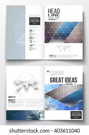 Set of business templates for brochure, magazine, flyer, booklet or annual report. Abstract colorful polygonal background with blurred image on it, modern stylish triangle vector texture. 