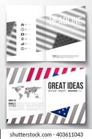 Set of business templates for brochure, magazine, flyer, booklet or annual report. Memorial Day background with abstract american flag, vector illustration.