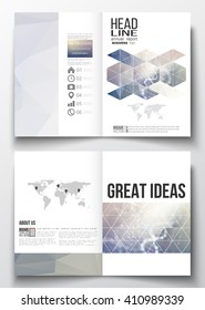 Set of business templates for brochure, magazine, flyer, booklet or annual report. DNA molecule structure on a blue background. Science vector background.
