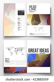 Set of business templates for brochure, magazine, flyer, booklet or annual report. Abstract colorful polygonal background, modern stylish triangle vector texture.