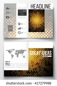 Set of business templates for brochure, magazine, flyer, booklet or annual report. Abstract polygonal background, modern stylish square design golden vector texture.