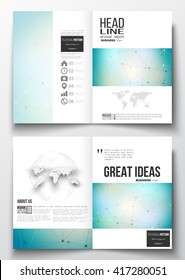 Set of business templates for brochure, magazine, flyer, booklet or annual report. Molecular construction with connected lines and dots, scientific or digital design pattern on gray background.
