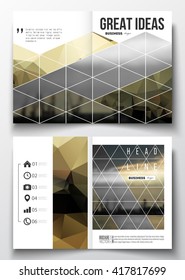 Set of business templates for brochure, magazine, flyer, booklet or annual report. Colorful polygonal background with blurred image, seaport landscape, modern stylish triangular vector texture.