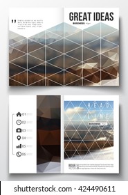 Set of business templates for brochure, magazine, flyer, booklet or annual report. Abstract colorful polygonal backdrop, blurred background, mountain landscape, modern stylish triangle vector texture.